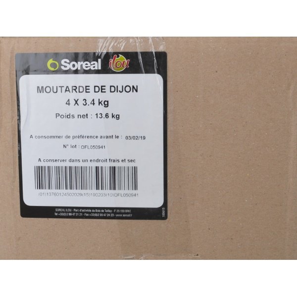 Soreal Moutarde de dijon carton de 4 poches de 3.4kg pour distributeur