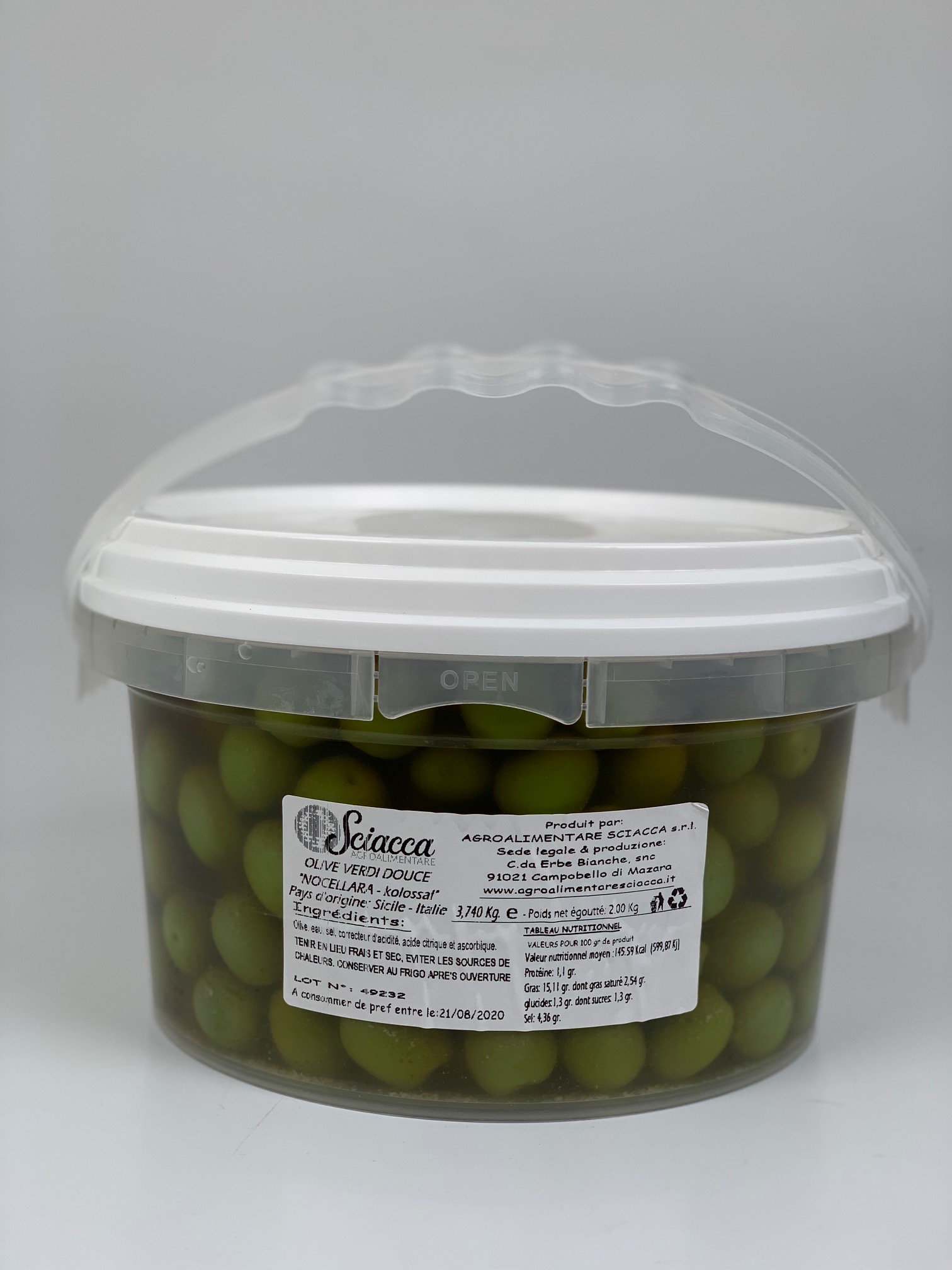 SUM Olive Verte Nocellara seau de 2kg Olives ,Tapenades et Confits